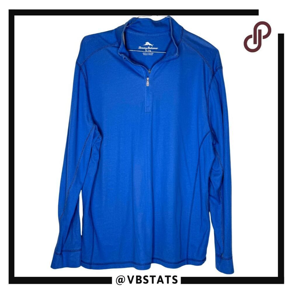 Tommy Bahama Men's 1/4 Zip Mock Neck Long Sleeve Pullover‎ Sweatshirt Blue XL